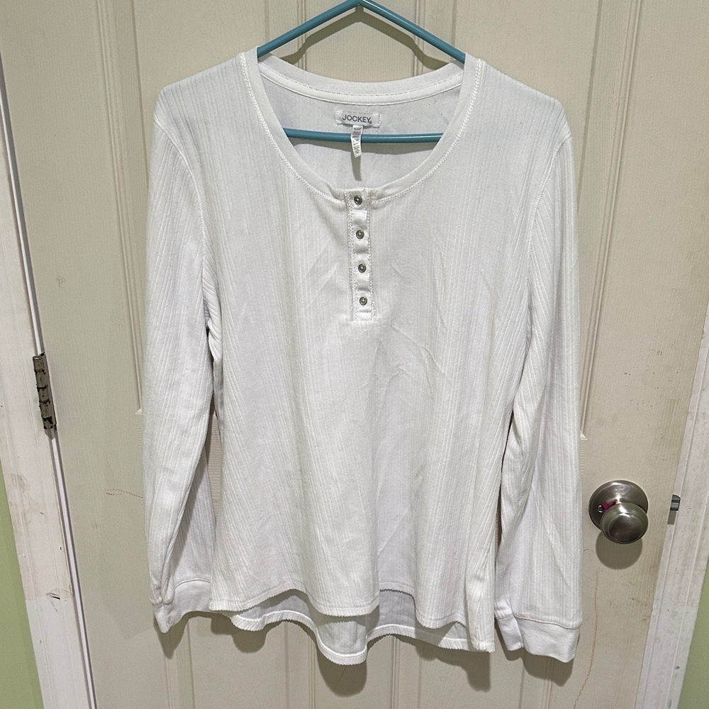 Jockey Women's White Buttoned Long Sleeve Top